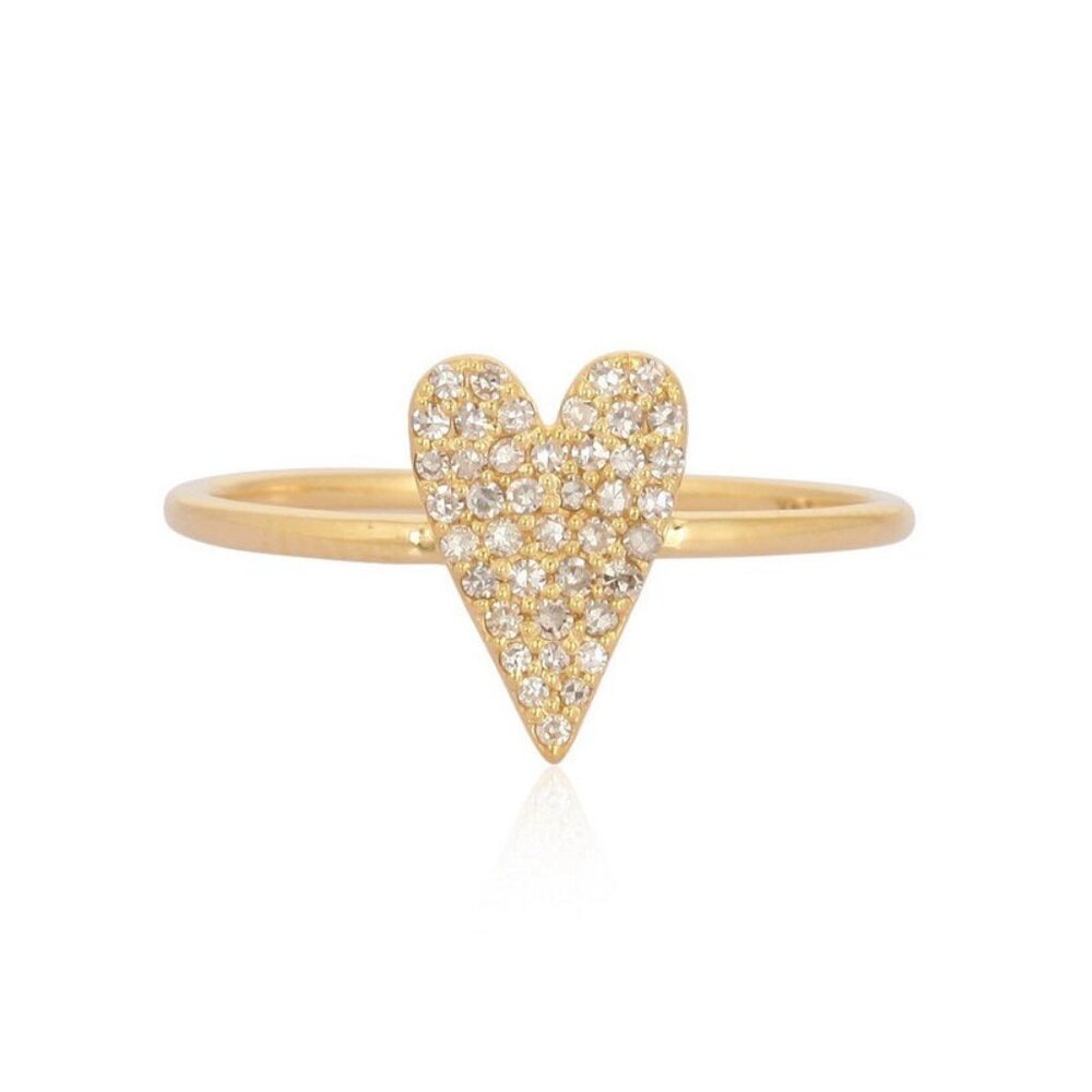 Heart Shape Diamond 14K (or 18k upon request) Yellow Gold Crest Signet Ring